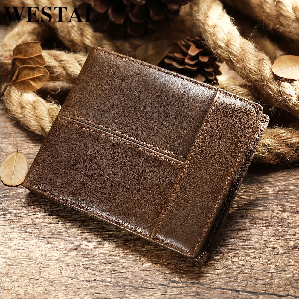 WESTAL men's leather purse wallet male clutch bag leather wallet short -  Austin Leather