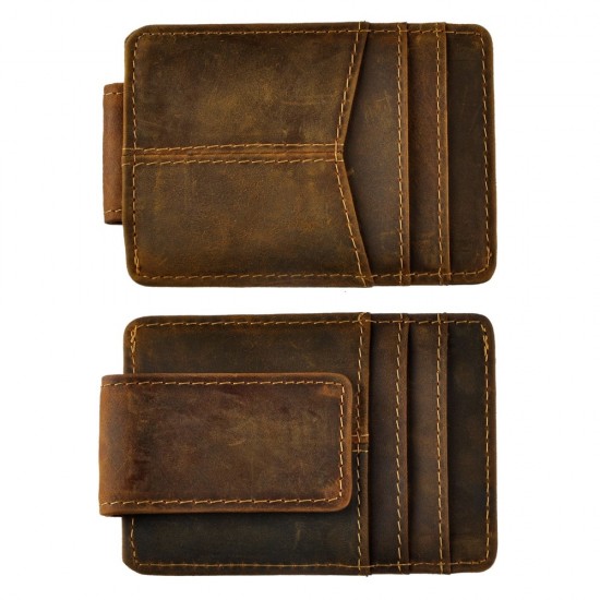 Slim Wallets for Men Money Clip Inside RFID Wallet Men's Genuine Leather  Minimalist Wallet ID Window 4.3 x 3.3 x 0.6
