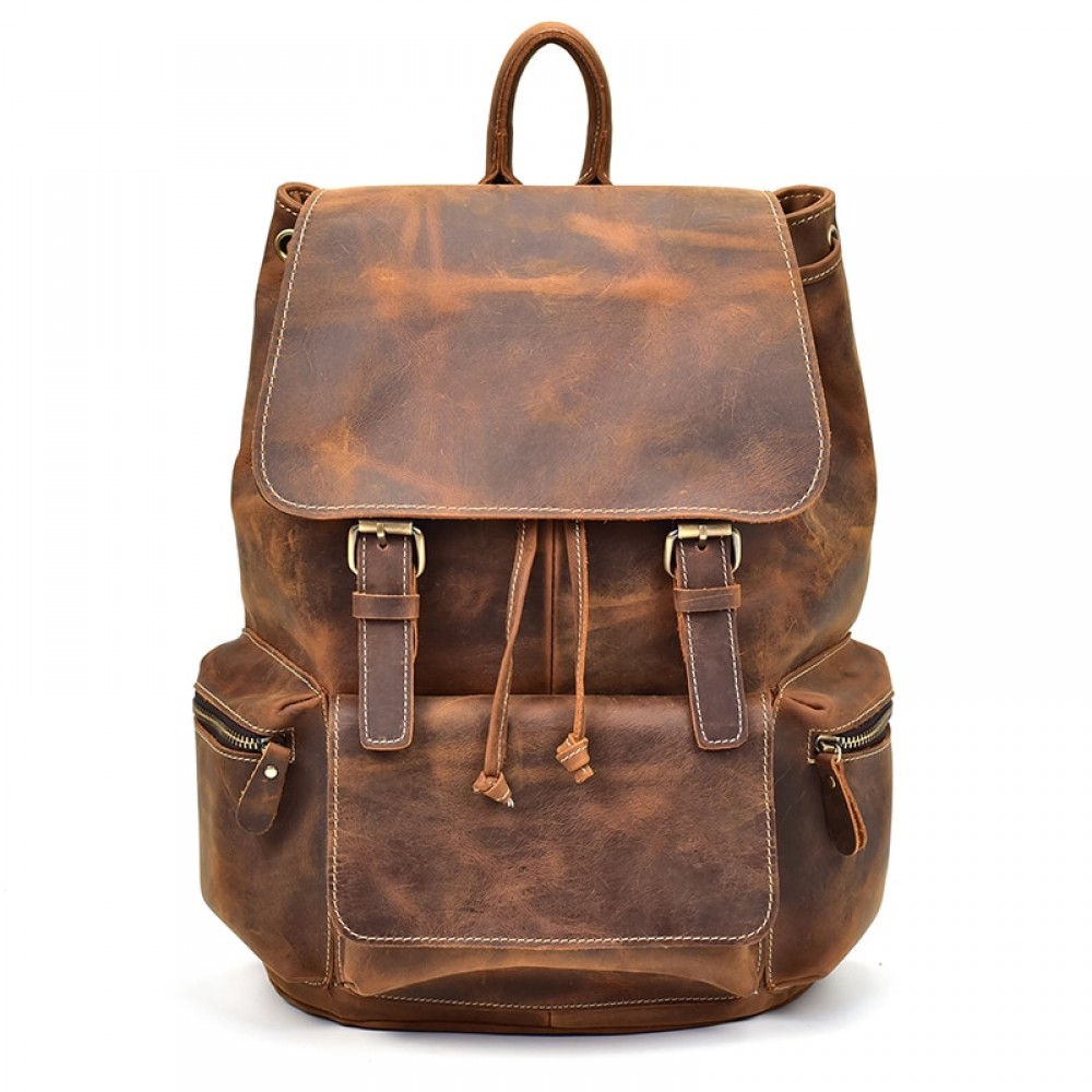 MAHEU Vintage Leather Travel Backpack Men Women Packsack Genuine ...