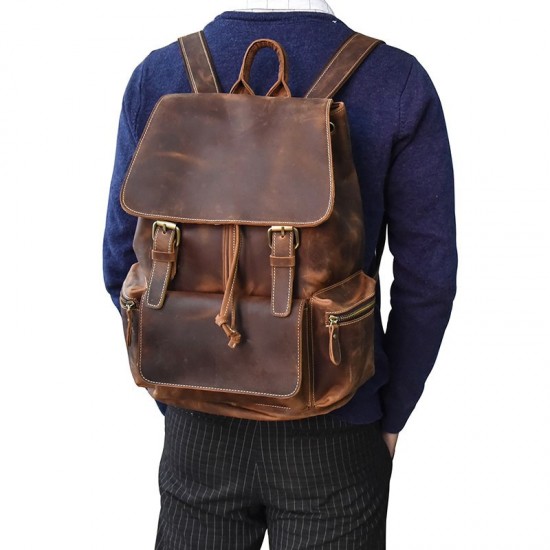 Vintage Leather Travel Backpack Rucksack