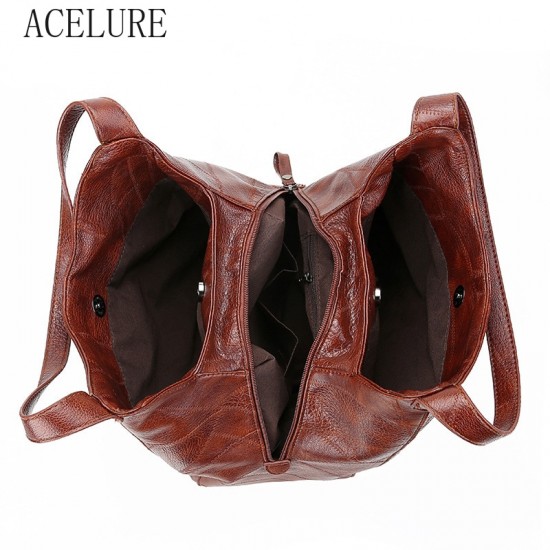 High Capcaity Soft PU Leather Vintage Tote